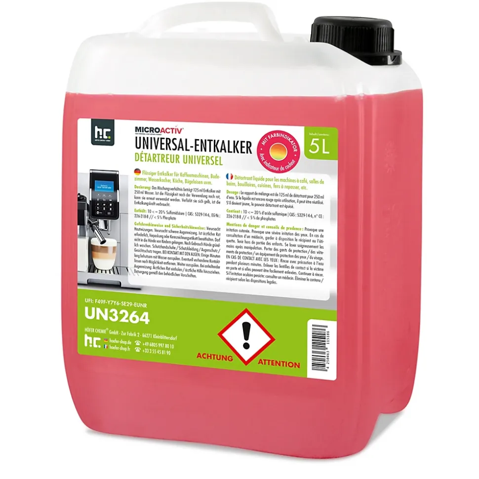 Détartrant Universel Microactiv Avec Indicateur De Couleur Pour Machines À Café Entièrement Automatiques En Bidon De 2 x 5 L