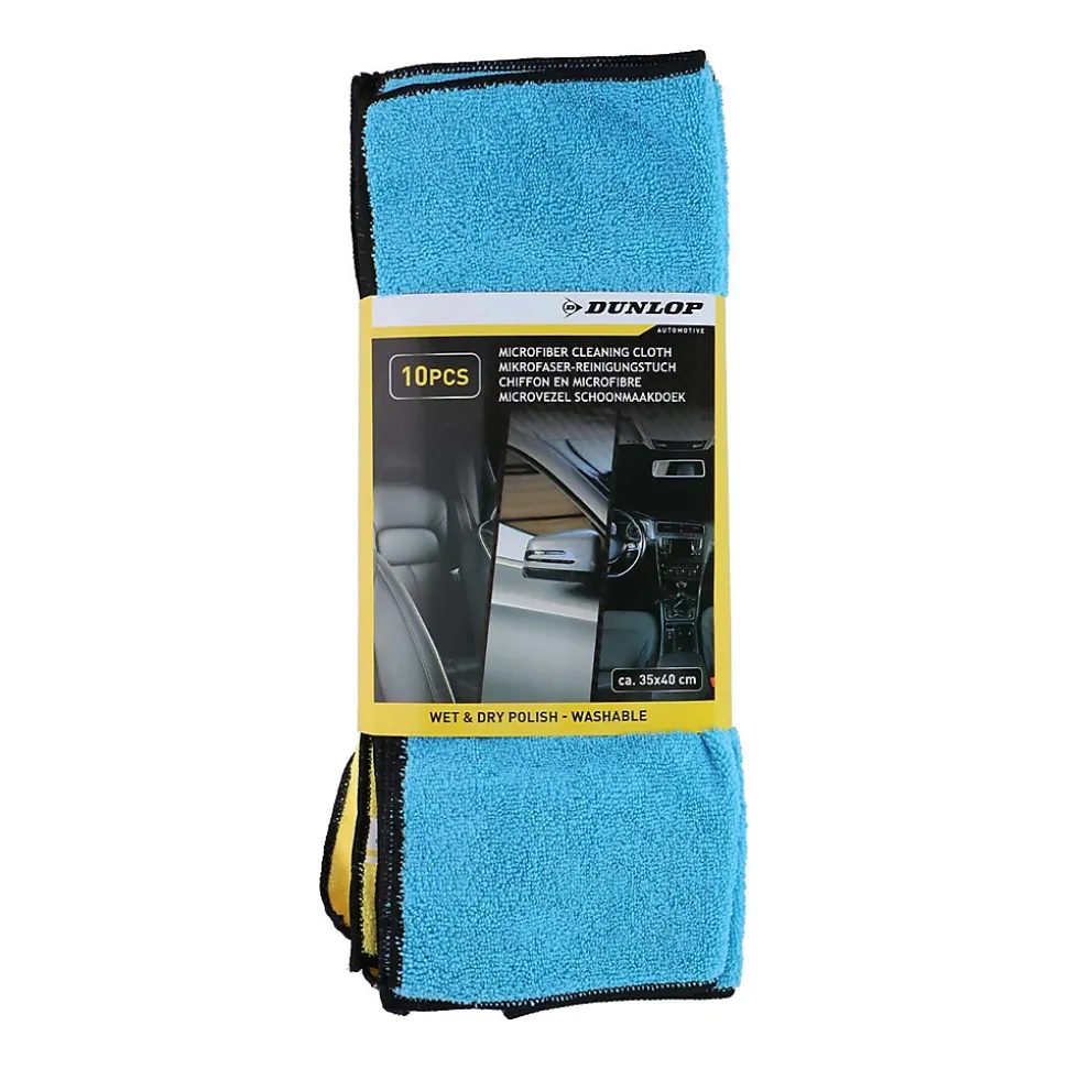 DUNLOP Lot de 10 Microfibre 35x40cm 300gsm - Nettoyage Humide & Sec, Haute Absorption, Lavable, Réutilisable, Entretien Auto