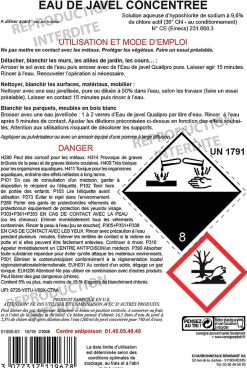 Eau de javel concentrée 9,6% 36° qualité professionnelle Qualipro 5L