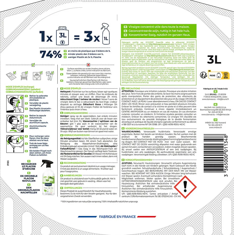Eco-recharge vinaigre 14° Soluvert Starwax 3L