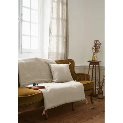 Edredon bout de lit Soline L'effet Papillon 90x200 lin lavé Sable