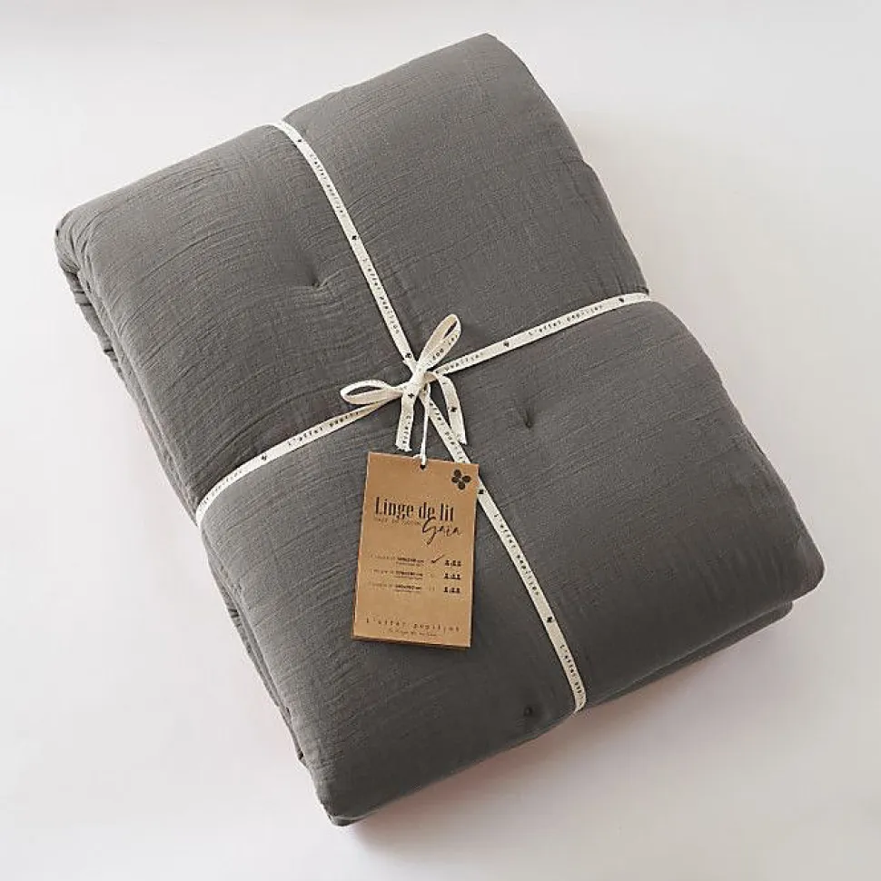 Edredon ou Bout de lit "Gaïa" toutes dimensions "Gaze de Coton" l'Effet Papillon - Gaia Granit - 180 x 240 cm