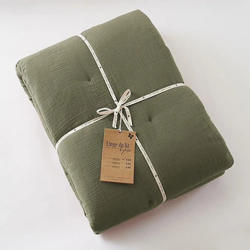 Edredon ou Bout de lit "Gaïa" toutes dimensions "Gaze de Coton" l'Effet Papillon - Gaia Romarin - 180 x 240 cm