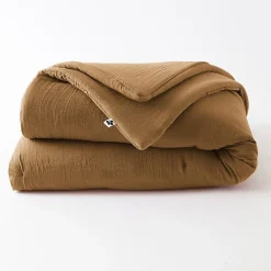 Edredon ou Bout de lit "Gaïa" toutes dimensions "Gaze de Coton" l'Effet Papillon - Gaia Camel - 180 x 240 cm