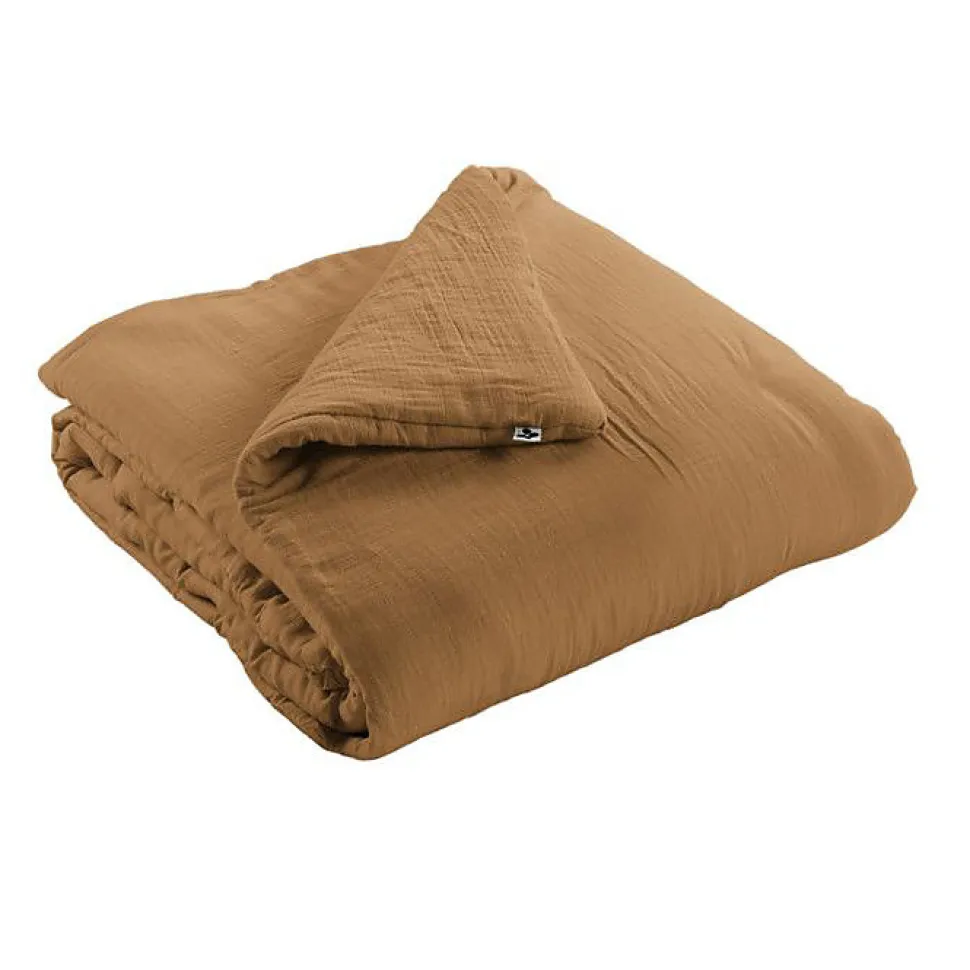 Edredon ou Bout de lit "Gaïa" toutes dimensions "Gaze de Coton" l'Effet Papillon - Gaia Camel - 180 x 240 cm