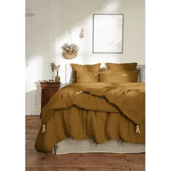 Edredon ou Bout de lit matelassé 90 x 200 cm "Soline" Lin lavé - Soline Caramel