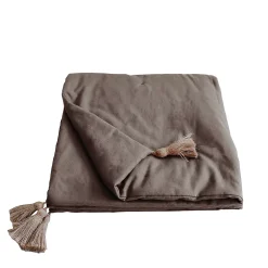 Edredon Panama avec pompons en jute (90x190 cm - Taupe)