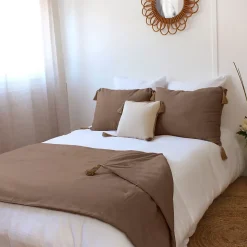 Edredon Panama avec pompons en jute (90x190 cm - Taupe)