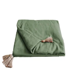 Edredon Panama avec pompons en jute (90x190 cm - Vert)