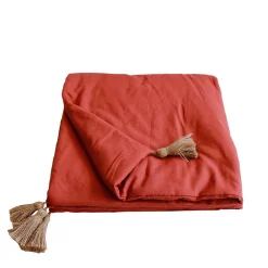 Edredon Panama avec pompons en jute (90x190 cm - Brique)