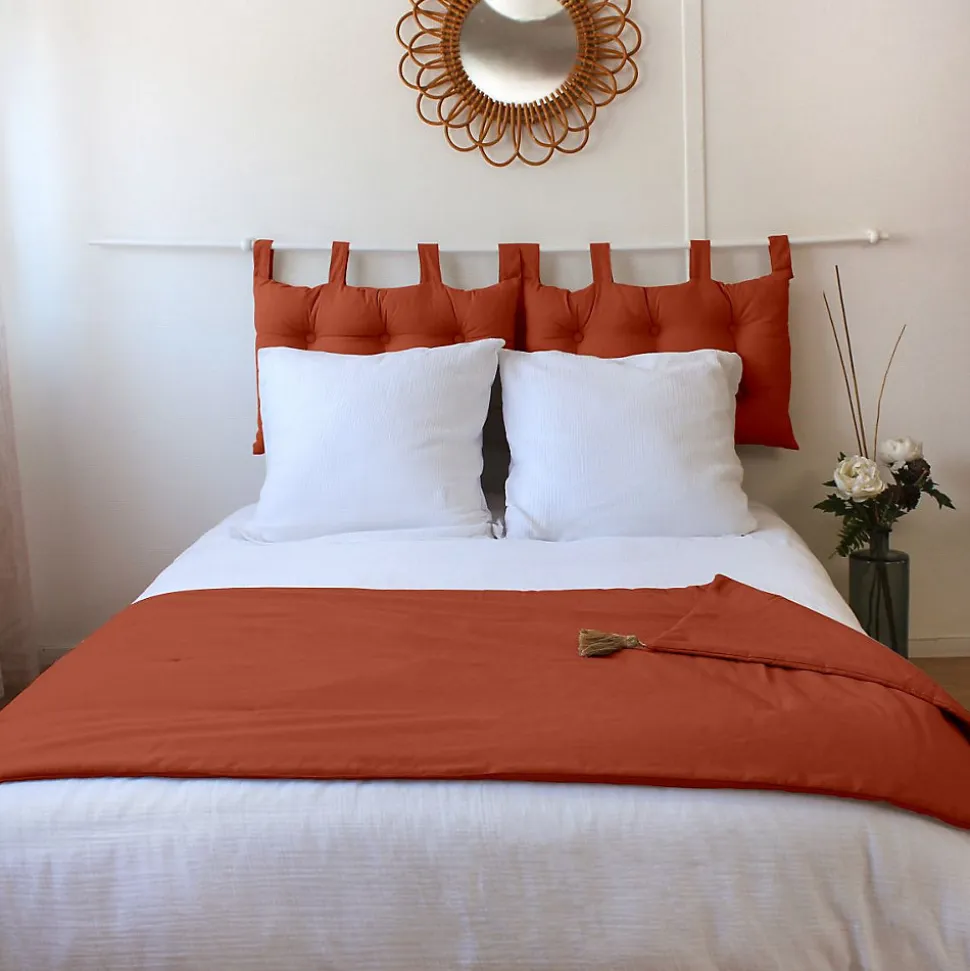 Edredon Panama avec pompons en jute (90x190 cm - Brique)