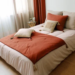 Edredon Panama avec pompons en jute (90x190 cm - Brique)