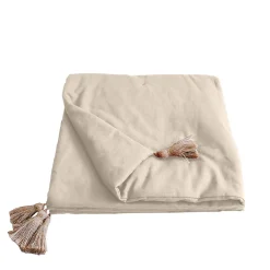 Edredon Panama avec pompons en jute (90x190 cm - Ecru)