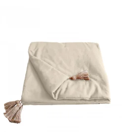 Edredon Panama avec pompons en jute (90x190 cm - Ecru)