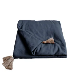 Edredon Panama avec pompons en jute (90x190 cm - Gris Foncé)