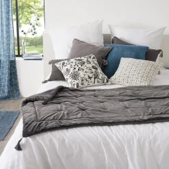 Edredon Sonia en velours - gris 80x180 cm - Atmosphera