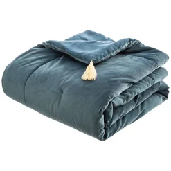 Edredon Sonia en velours - bleu 80x180 cm - Atmosphera