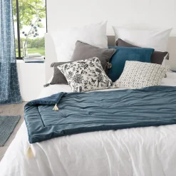 Edredon Sonia en velours - bleu 80x180 cm - Atmosphera