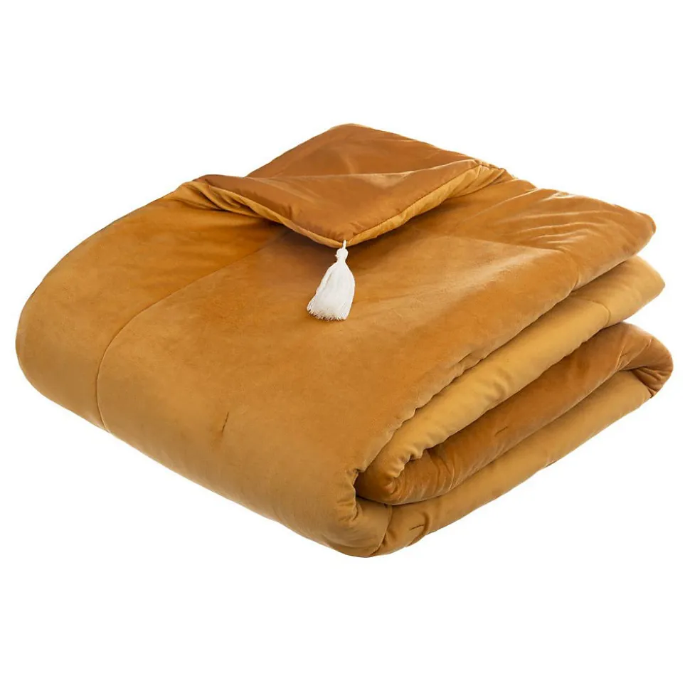Edredon Sonia en velours - jaune moutarde 80x180 cm - Atmosphera