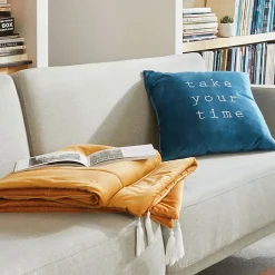 Edredon Sonia en velours - jaune moutarde 80x180 cm - Atmosphera