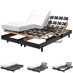 Ensemble 2 sommiers relaxation électrique FLEXPALACE 80x200 + 2 matelas mémoire de forme / Noir