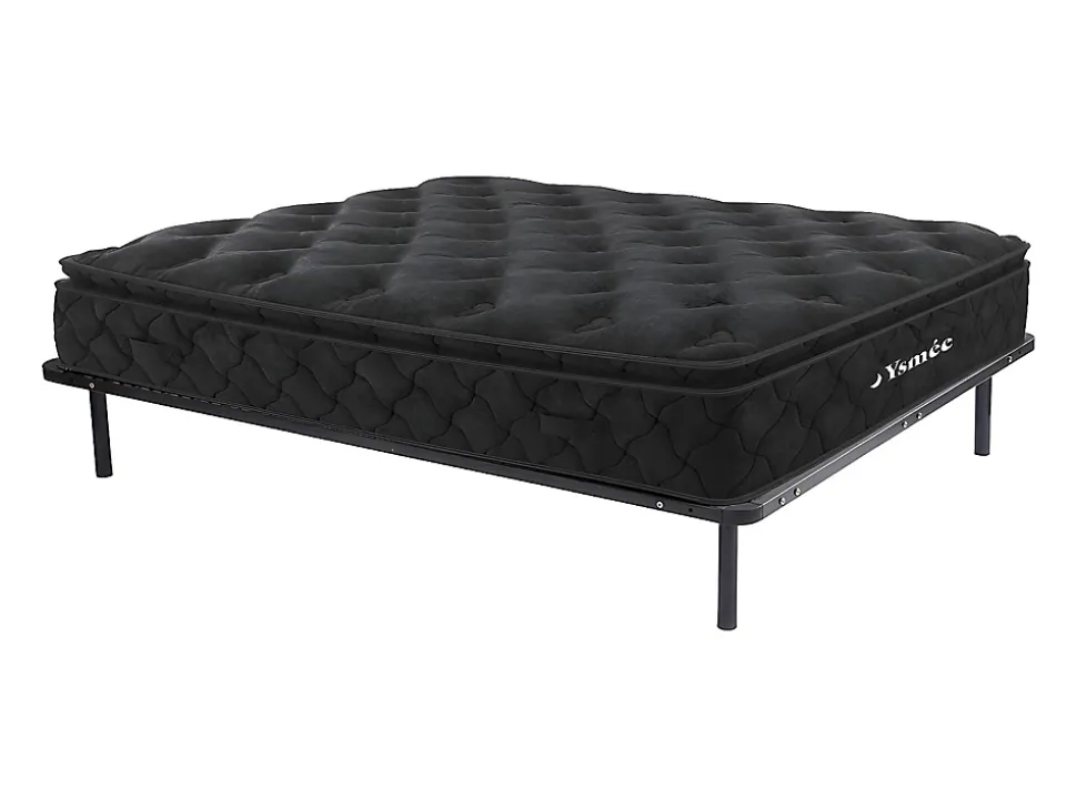Ensemble 160 x 200 cm cadre à lattes + matelas ressorts ensachés surmatelas intégré ép.28cm - BLACK DREAM de YSMÉE