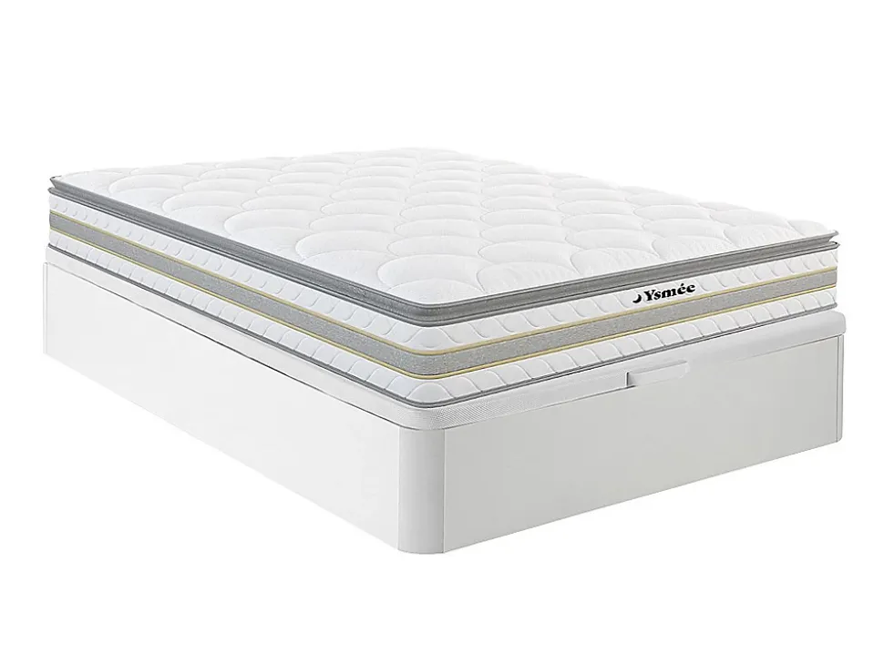 Ensemble 140 x 190 cm sommier coffre blanc + matelas ressorts ensachés et surmatelas intégré ép.29cm - CANTERBURY de YSMÉE