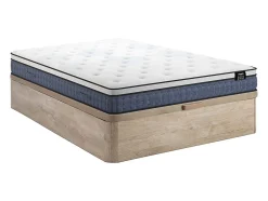 Ensemble 160 x 200 cm sommier coffre naturel clair + matelas ressorts ensachés 7 zones et accueil gel à mémoire de forme ép.23cm -