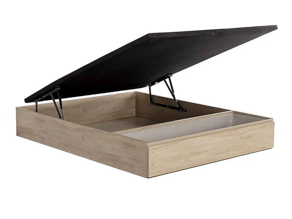 Ensemble 160 x 200 cm sommier coffre avec tiroir naturel clair + matelas mousse HD mémoire de forme et tissu 3D respirant ép.18cm