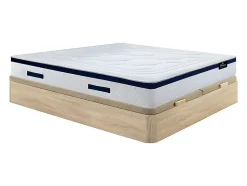Ensemble 180 x 200 cm sommier coffre naturel clair + matelas hybride ressorts ensachés ép.30cm - MARQUIS de PALACIO