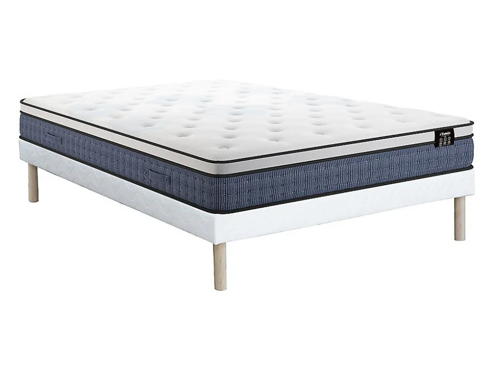 Ensemble 140 x 190 cm sommier tapissier + matelas ressorts ensachés 7 zones et accueil gel à mémoire de forme ép.23cm - VARNO de