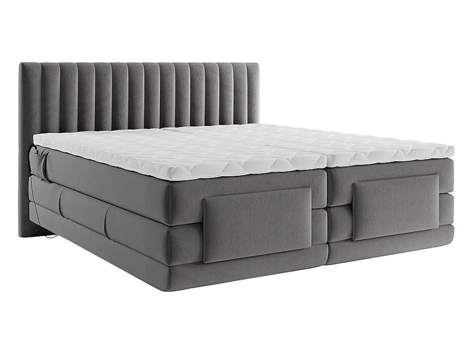 Ensemble complet boxspring tête de lit coutures verticales + sommiers relaxation électrique + matelas + surmatelas - 2 x 80 x 200