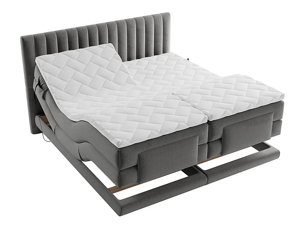 Ensemble complet boxspring tête de lit coutures verticales + sommiers relaxation électrique + matelas + surmatelas - 2 x 80 x 200