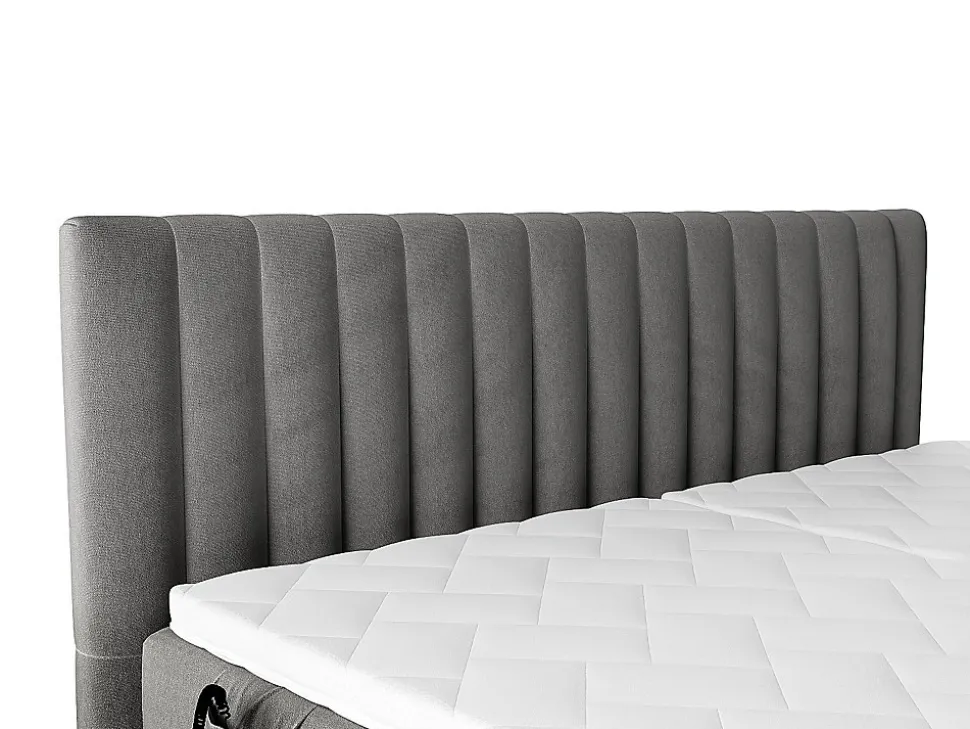 Ensemble complet boxspring tête de lit coutures verticales + sommiers relaxation électrique + matelas + surmatelas - 2 x 80 x 200