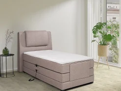 Ensemble complet boxspring tête de lit + sommiers relaxation électrique + matelas + surmatelas - 100 x 200 cm - Tissu - Beige -