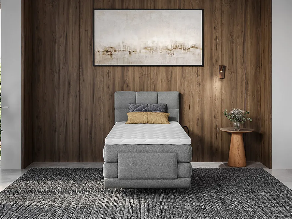 Ensemble complet boxspring tête de lit capitonnée + sommiers relaxation électrique + matelas + surmatelas - 100 x 200 cm - Tissu -