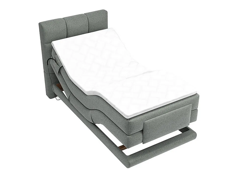 Ensemble complet boxspring tête de lit capitonnée + sommiers relaxation électrique + matelas + surmatelas - 100 x 200 cm - Tissu -