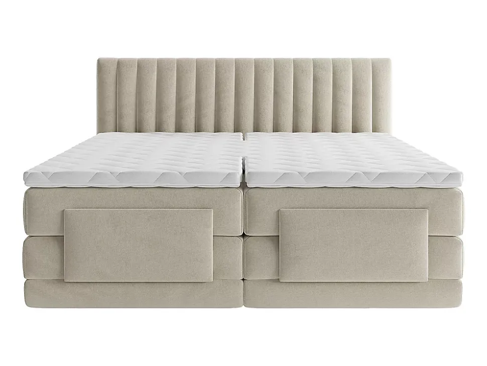 Ensemble complet boxspring tête de lit coutures verticales + sommiers relaxation électrique + matelas + surmatelas - 2 x 90 x 200