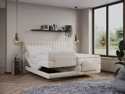 Ensemble complet boxspring tête de lit coutures verticales + sommiers relaxation électrique + matelas + surmatelas - 2 x 90 x 200