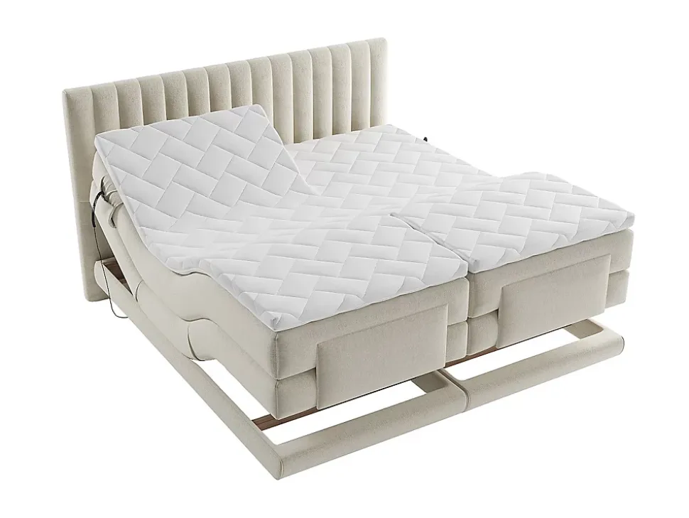 Ensemble complet boxspring tête de lit coutures verticales + sommiers relaxation électrique + matelas + surmatelas - 2 x 90 x 200