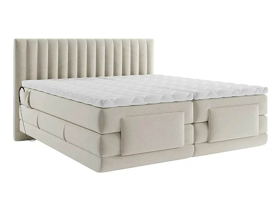 Ensemble complet boxspring tête de lit coutures verticales + sommiers relaxation électrique + matelas + surmatelas - 2 x 90 x 200