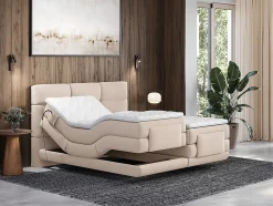 Ensemble complet boxspring tête de lit capitonnée + sommiers relaxation électrique + matelas + surmatelas - 2 x 80 x 200 cm -