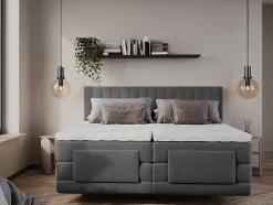 Ensemble complet boxspring tête de lit coutures verticales + sommiers relaxation électrique + matelas + surmatelas - 2 x 90 x 200