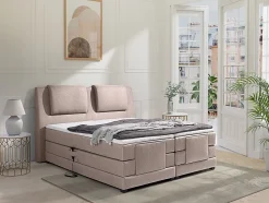 Ensemble complet boxspring tête de lit + sommiers relaxation électrique + matelas + surmatelas - 2 x 90 x 200 cm - Tissu - Beige