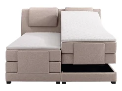 Ensemble complet boxspring tête de lit + sommiers relaxation électrique + matelas + surmatelas - 2 x 90 x 200 cm - Tissu - Beige