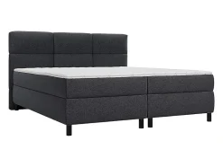 Ensemble complet boxspring tête de lit capitonnée + sommiers + matelas + surmatelas - 2 x 90 x 200 cm - Tissu - Anthracite - LODI