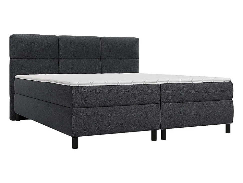 Ensemble complet boxspring tête de lit capitonnée + sommiers + matelas + surmatelas - 2 x 90 x 200 cm - Tissu - Anthracite - LODI