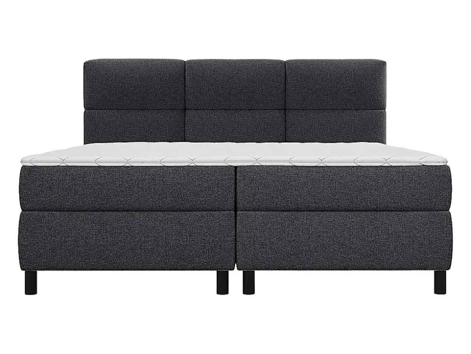 Ensemble complet boxspring tête de lit capitonnée + sommiers + matelas + surmatelas - 2 x 90 x 200 cm - Tissu - Anthracite - LODI