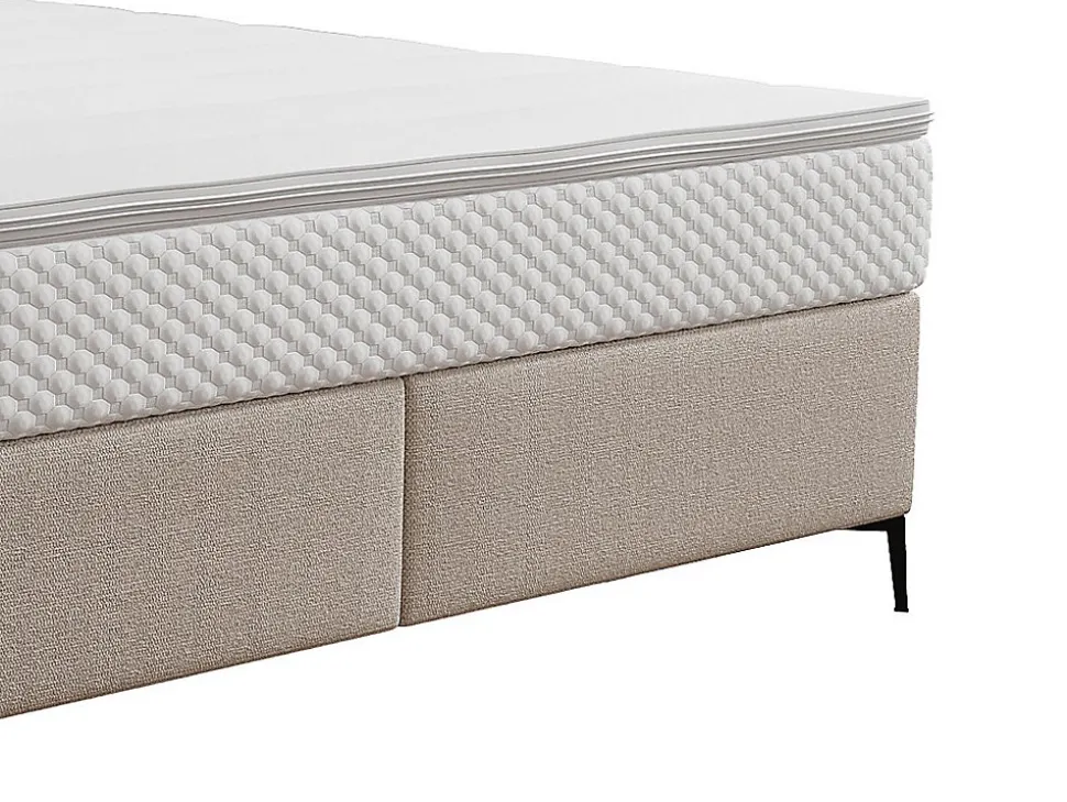 Ensemble complet boxspring tête de lit capitonnée + sommier + matelas + surmatelas - 180 x 200 cm - Tissu - Beige - INAO de YSMÉE
