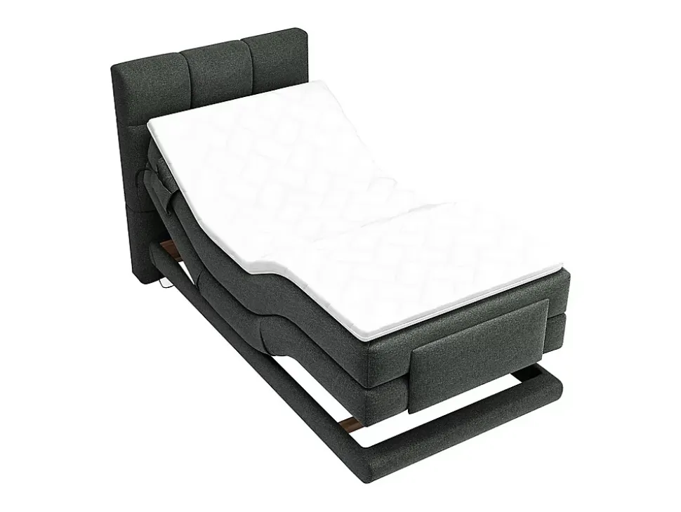 Ensemble complet boxspring tête de lit capitonnée + sommiers relaxation électrique + matelas + surmatelas - 100 x 200 cm - Tissu -